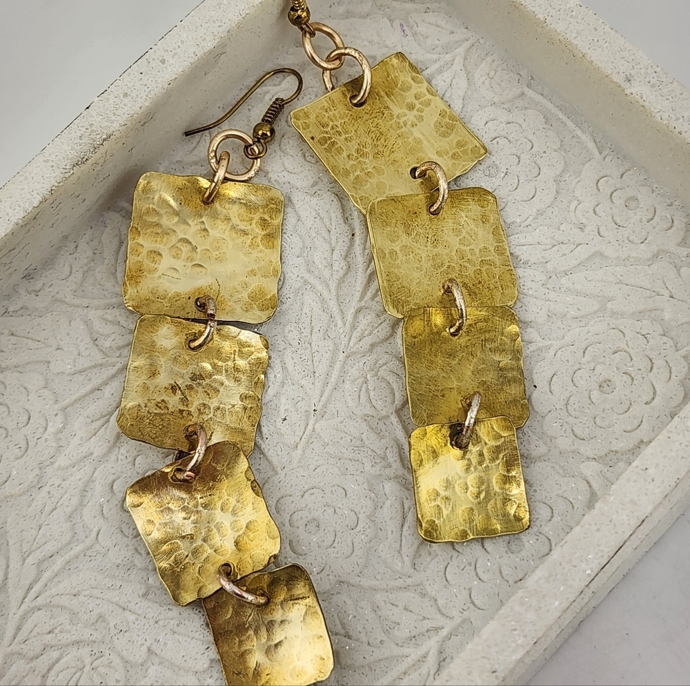BRASS EARRINGS HANDMADE HAMMERED  FOR TEXTURE DANGLING STYLE